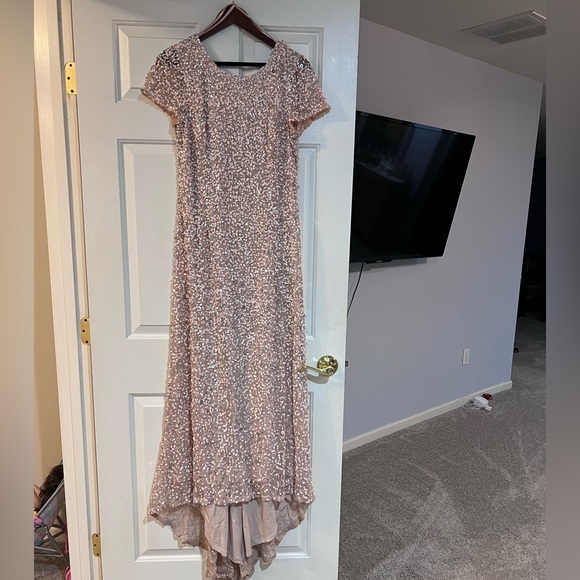 Adrianna Papell Sequined Cap Sleeve Gown in Pink Size 12 - Picture 3 of 3